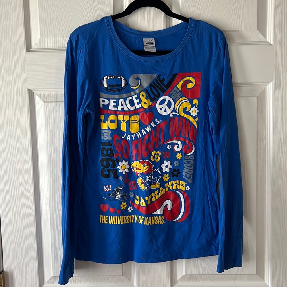 University of Kansas - Go‎ Fight Win Flower Power long sleeve top - Blue Sz XL